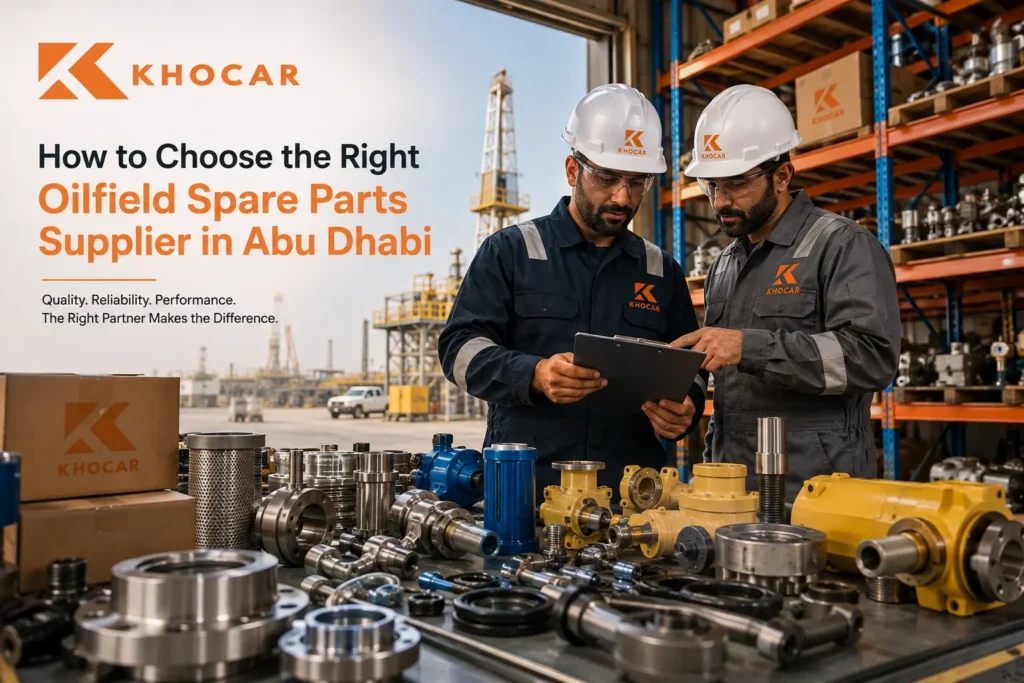 KHOCAR oilfield spare parts supplier in Abu Dhabi with technicians reviewing industrial components